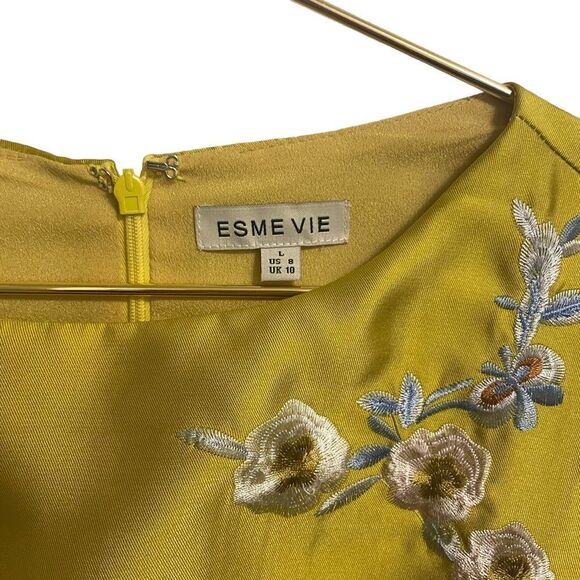 ESME VIE Silk Blend Yellow Gold Sleeveless Embroidered Dress Size 8 - Picture 3 of 10